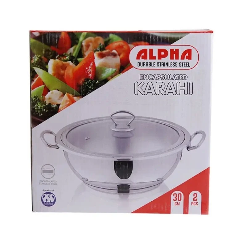 Alpha Double Bottom Stainless Steel Karahi Wok - Image 2